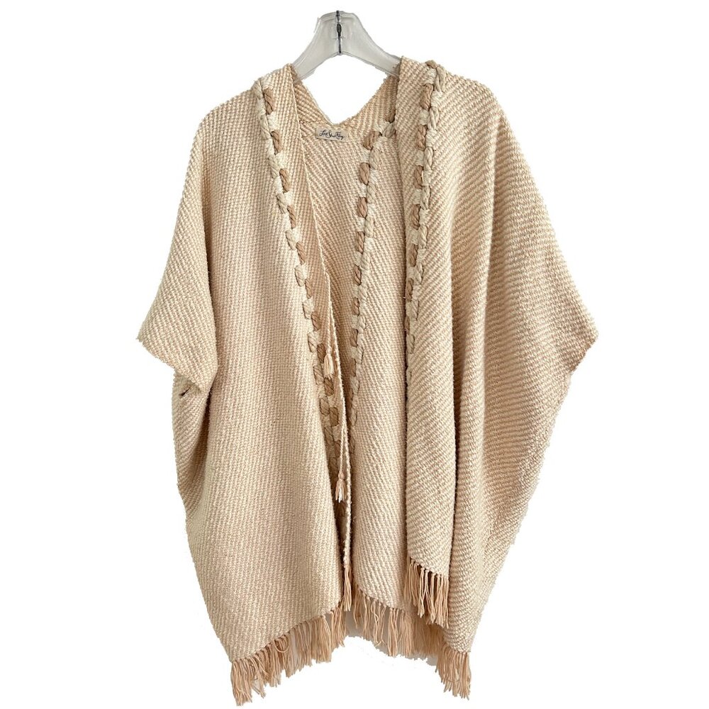 ✨Host Pick✨ LoveShackFancy 100% Cotton Knit Poncho Wrap Shawl Tassel Weave Loom